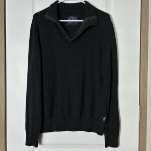 AMERICAN EAGLE OUTFITTERS Sweater Mens M Athletic Fit 100% Cotton 1/4 Zip Black